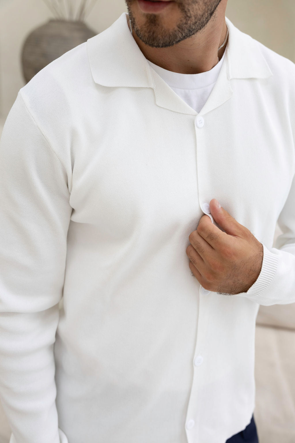 Nolan Textured Knit Shirt - White