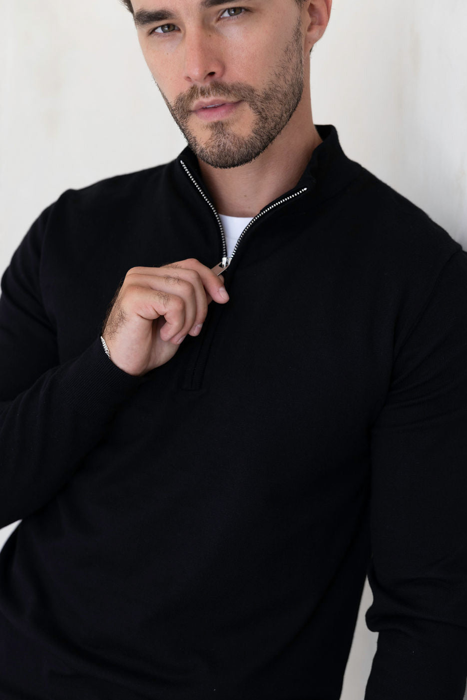 Luxury Cotton 1/4 Zip Neck Jumper - Black