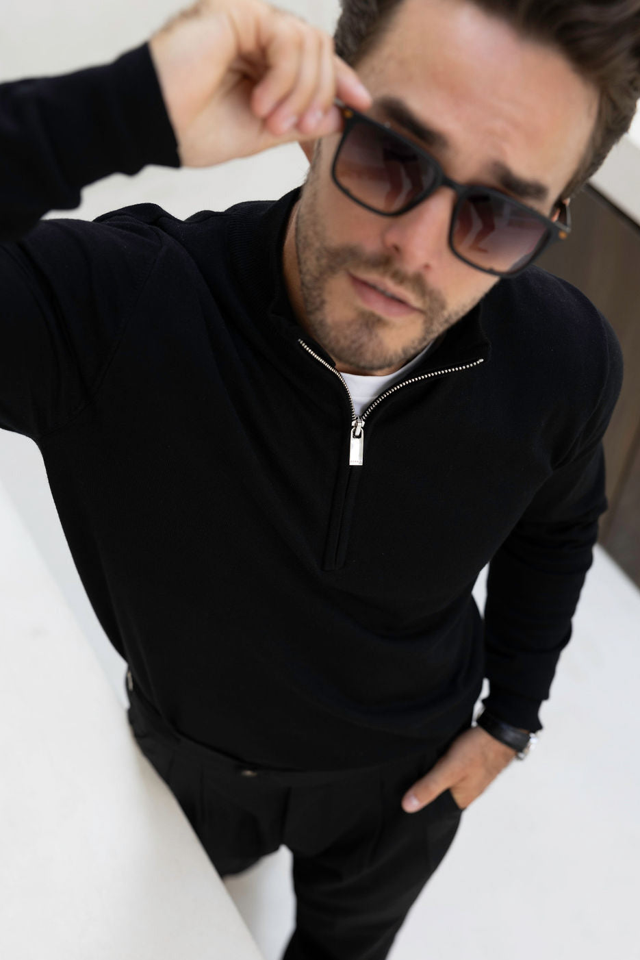 Luxury Cotton 1/4 Zip Neck Jumper - Black