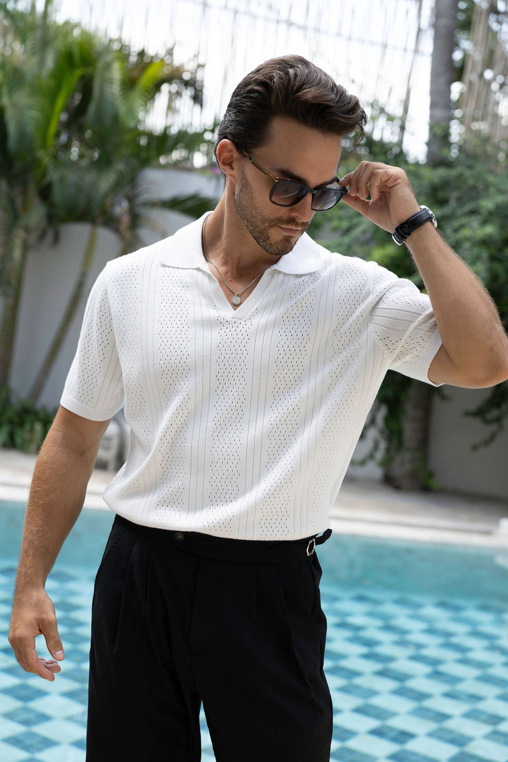 Huxley Open Collar Polo - Ecru