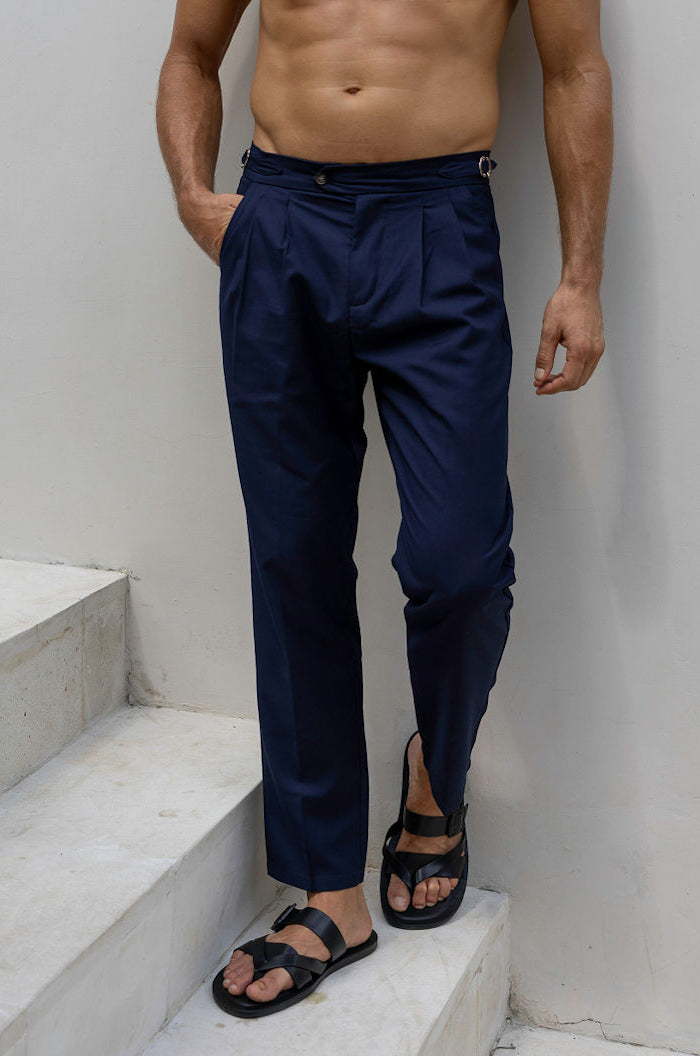 Riviera Pleated Trouser - Navy