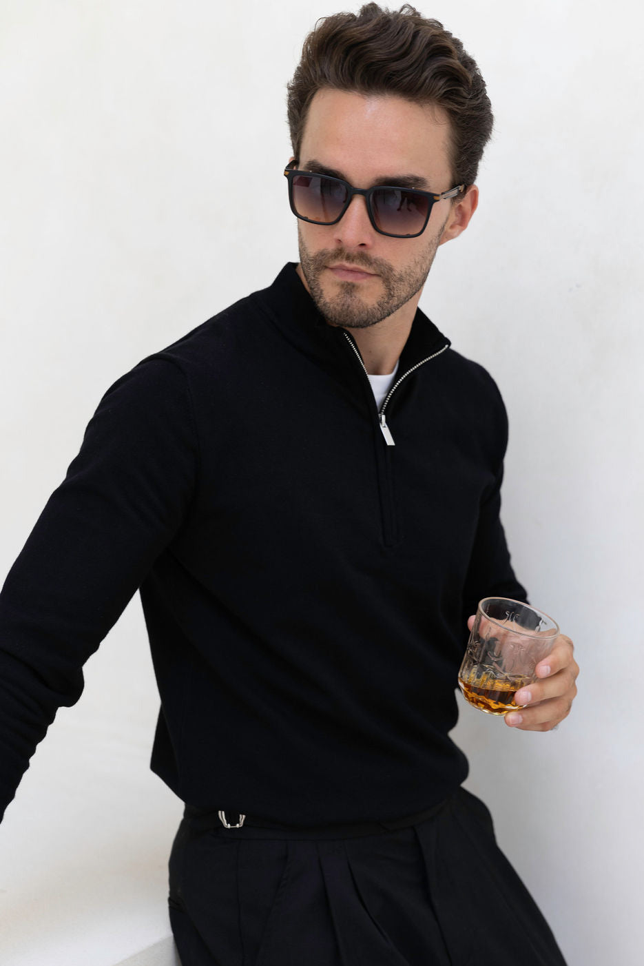 Luxury Cotton 1/4 Zip Neck Jumper - Black