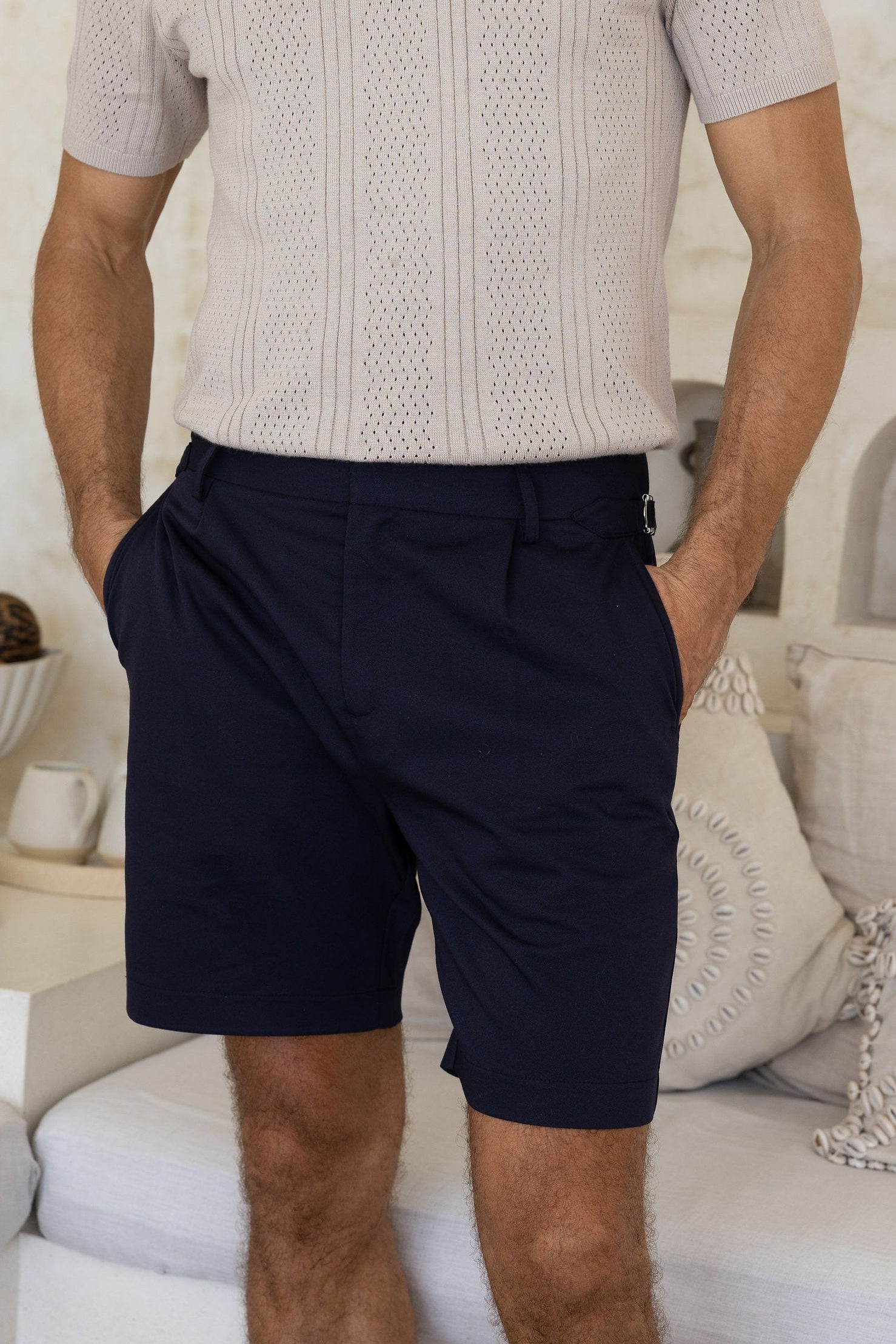 Romano Pleated Shorts - Navy