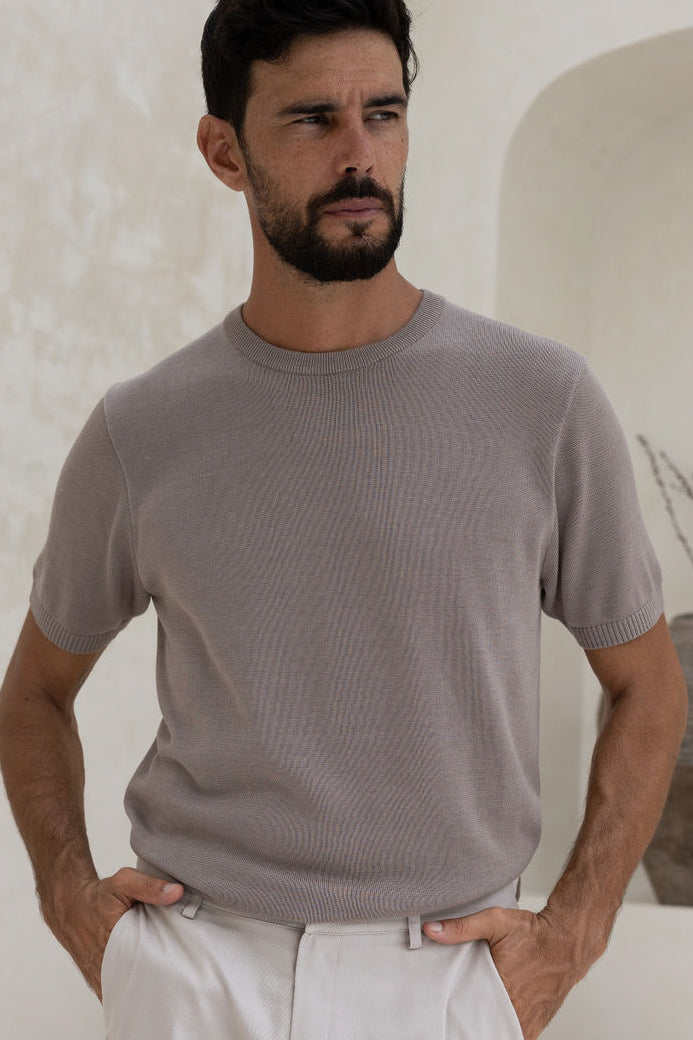 Huntington Crew Neck Knitted T-Shirt - Mink