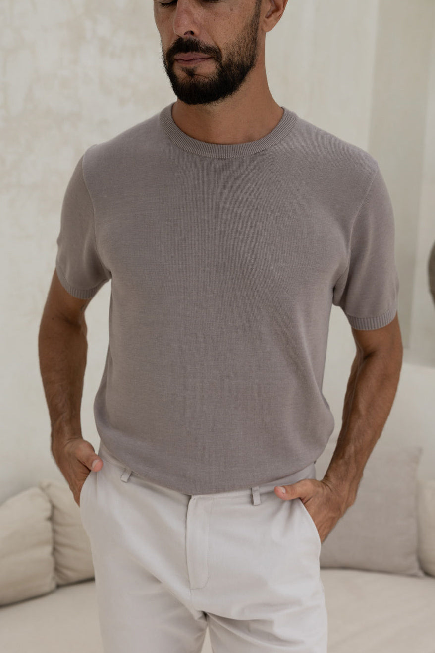 Huntington Crew Neck Knitted T-Shirt - Mink