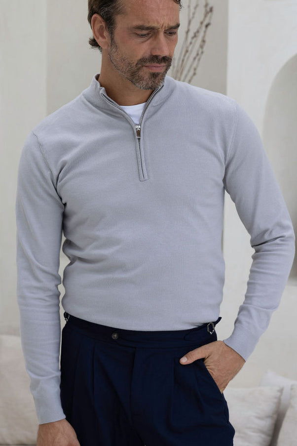 Luxury Cotton 1/4 Zip Neck Jumper - Grey